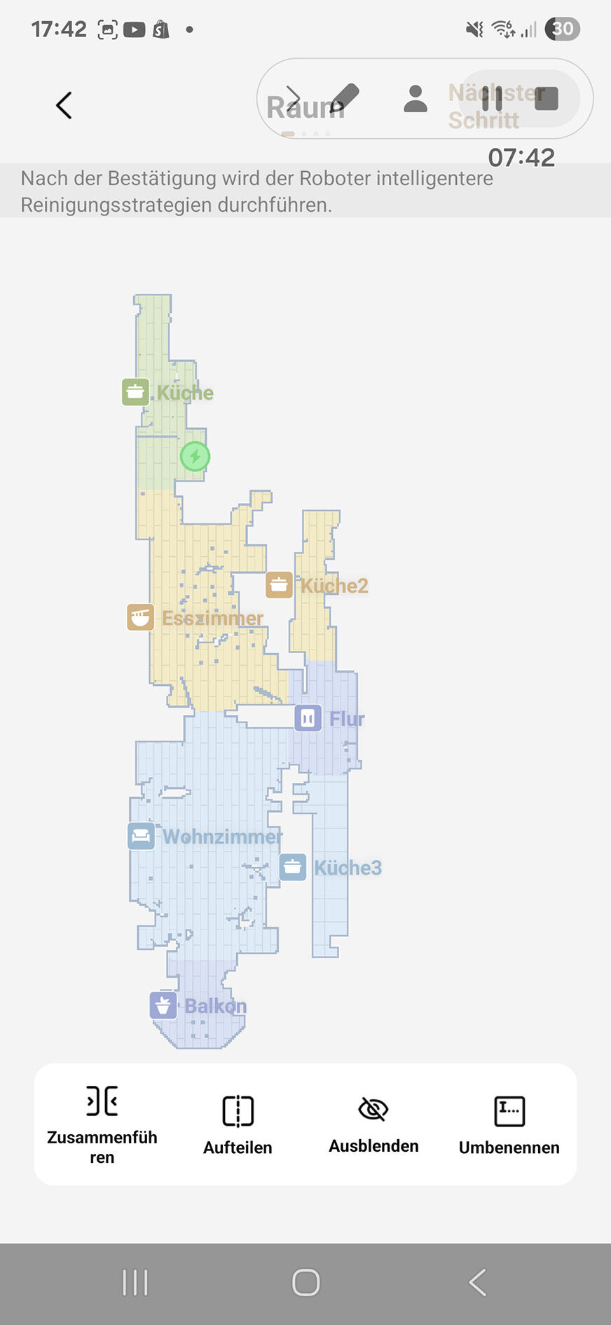 Die Karte der Wohnung wird vom Matrix 10 Ultra in der App dargestellt.